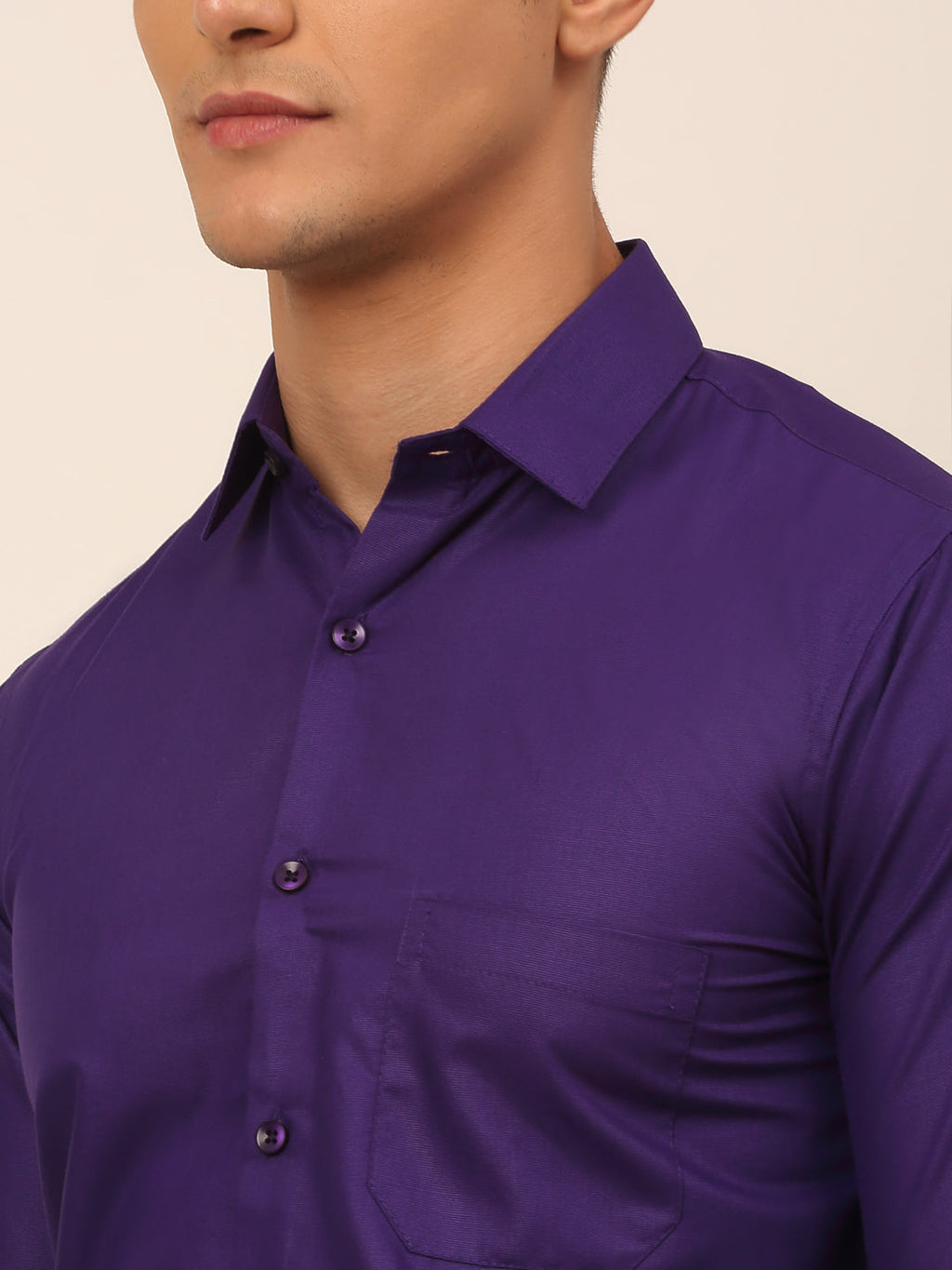 Jainish Men's Purple Formal Solid Shirts | Grocsy