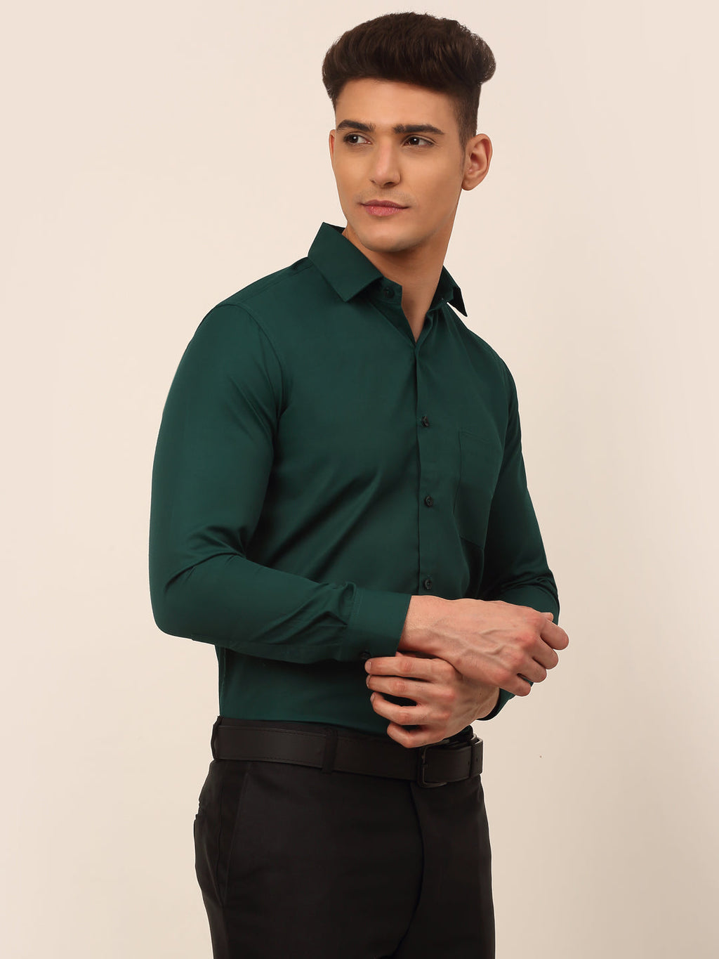 Jainish Men's Green Formal Solid Shirts | Grocsy