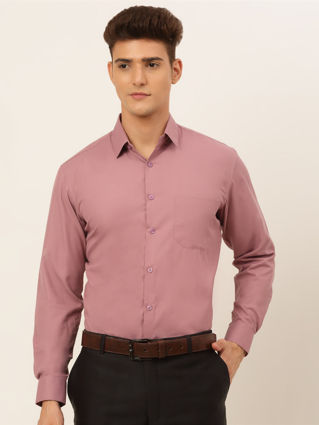 Jainish Men's Magenta Pink Formal Solid Shirts | Grocsy