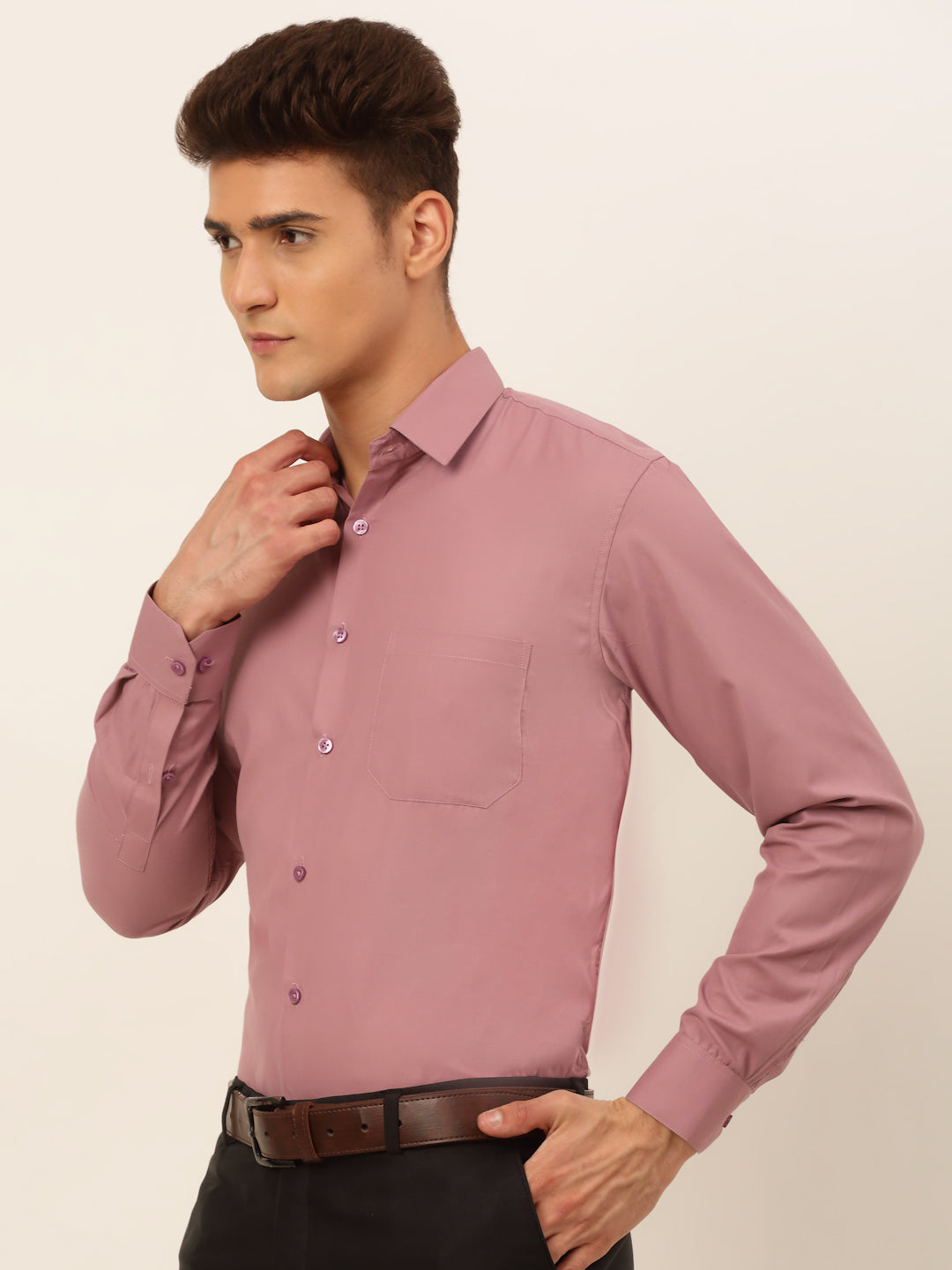 Jainish Men's Magenta Pink Formal Solid Shirts | Grocsy