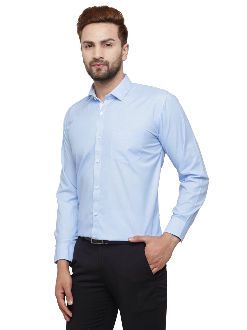 Jainish Blue Formal Shirt with white detailing ( SF 419Blue ) | Grocsy