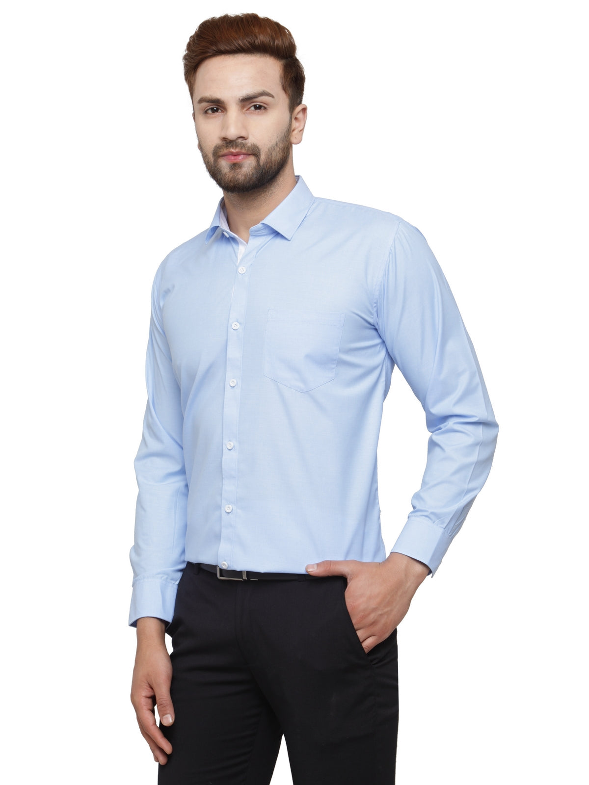 Jainish Blue Formal Shirt with white detailing ( SF 419Blue ) | Grocsy