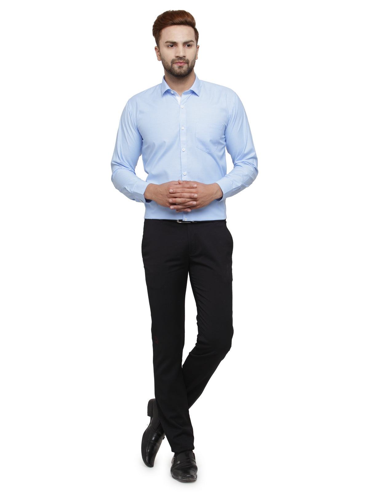 Jainish Blue Formal Shirt with white detailing ( SF 419Blue ) | Grocsy