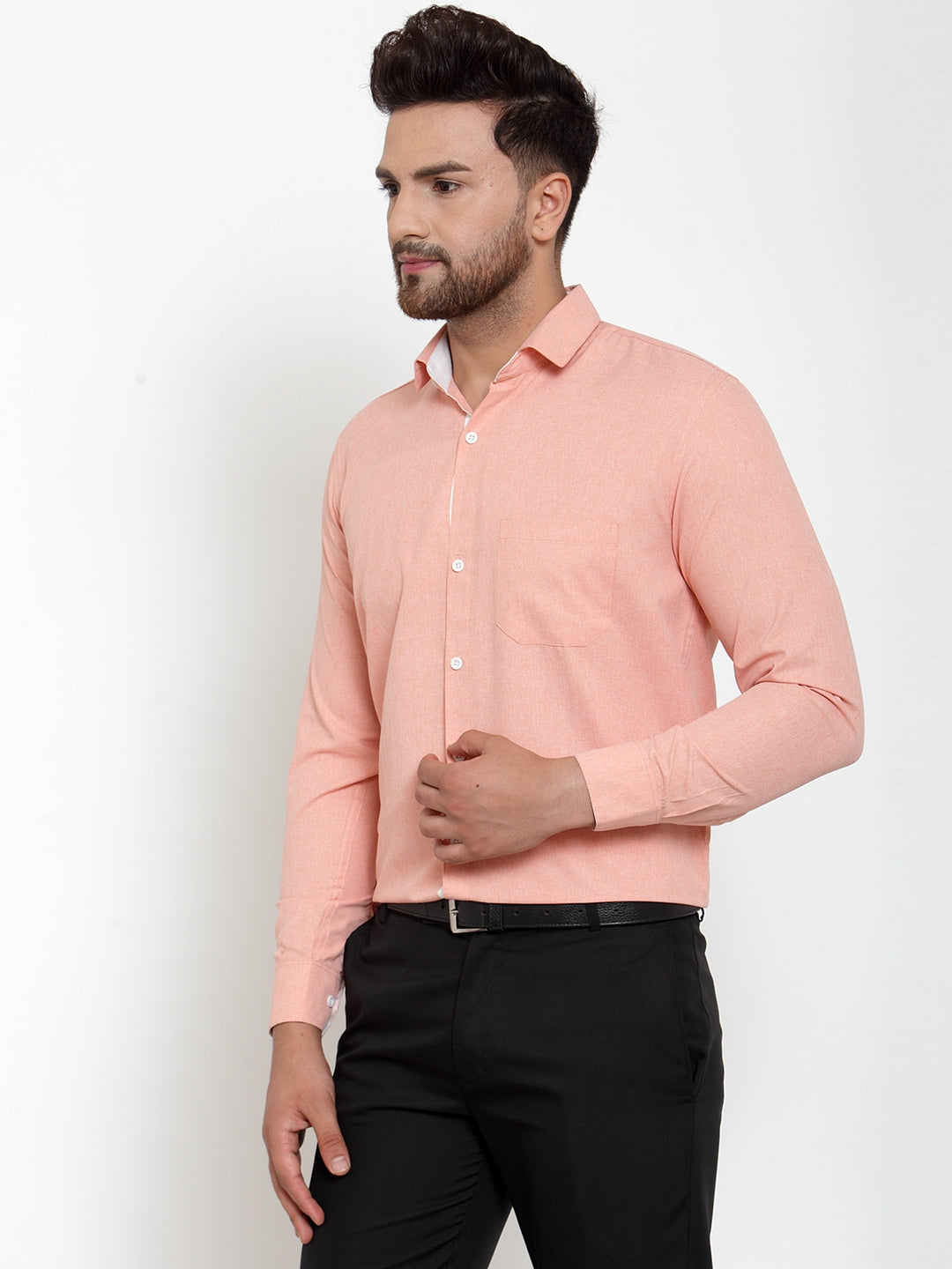 Jainish Redish Orange Formal Shirt with white detailing ( SF 419Starfish-Orange ) | Grocsy
