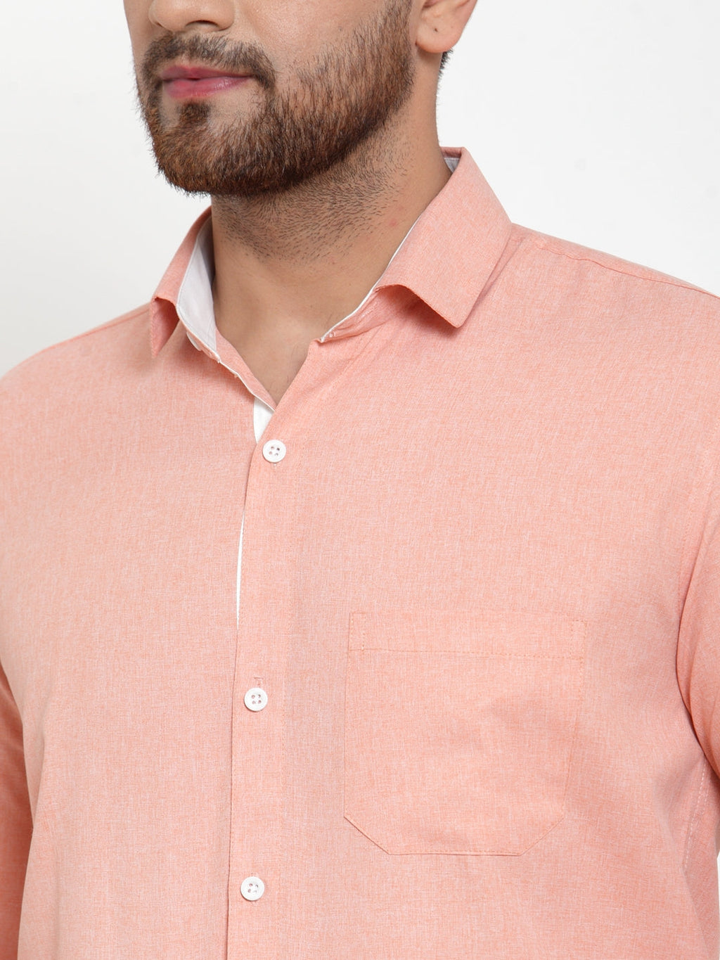 Jainish Redish Orange Formal Shirt with white detailing ( SF 419Starfish-Orange ) | Grocsy