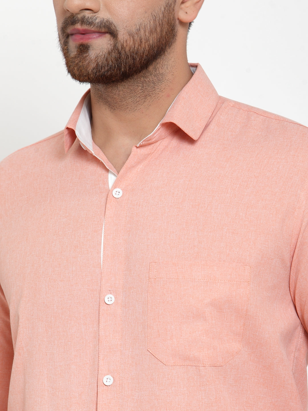 Jainish Redish Orange Formal Shirt with white detailing ( SF 419Starfish-Orange ) | Grocsy