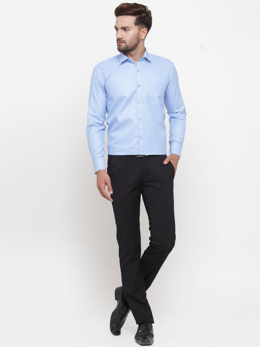 Jainish Blue Men's Cotton Geometric Formal Shirts ( SF 434Blue ) | Grocsy