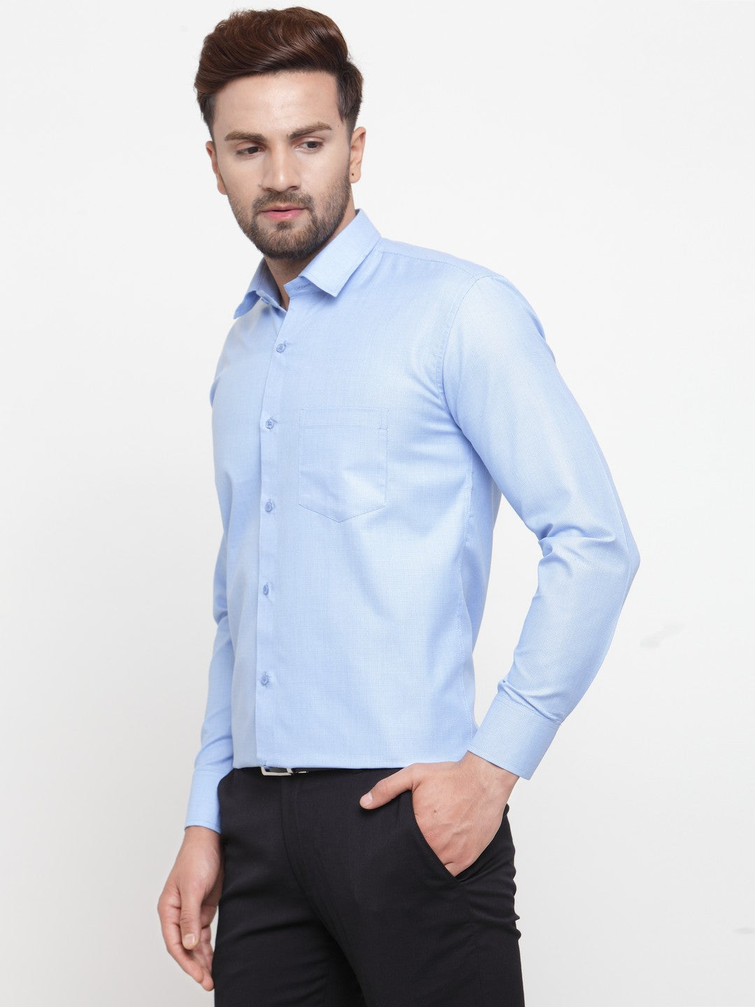 Jainish Blue Men's Cotton Geometric Formal Shirts ( SF 434Blue ) | Grocsy