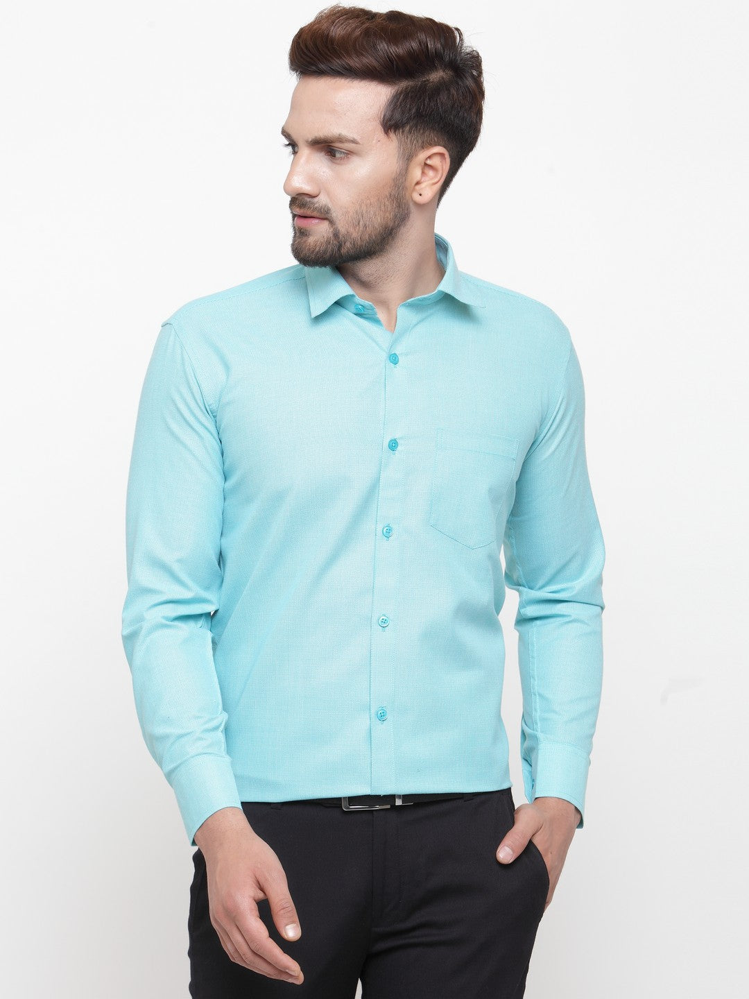 Jainish Green Men's Cotton Geometric Formal Shirts ( SF 434Green ) | Grocsy