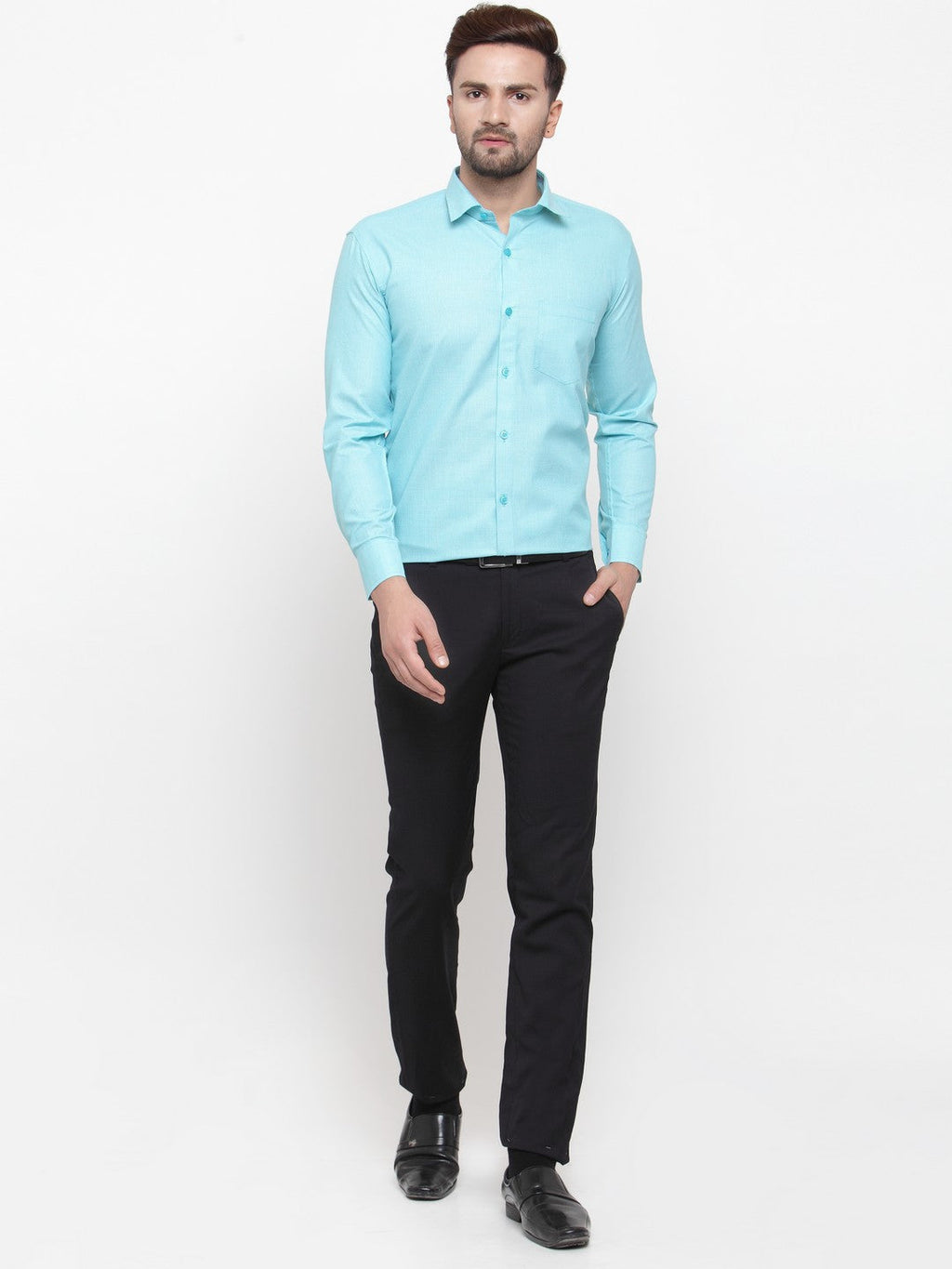 Jainish Green Men's Cotton Geometric Formal Shirts ( SF 434Green ) | Grocsy
