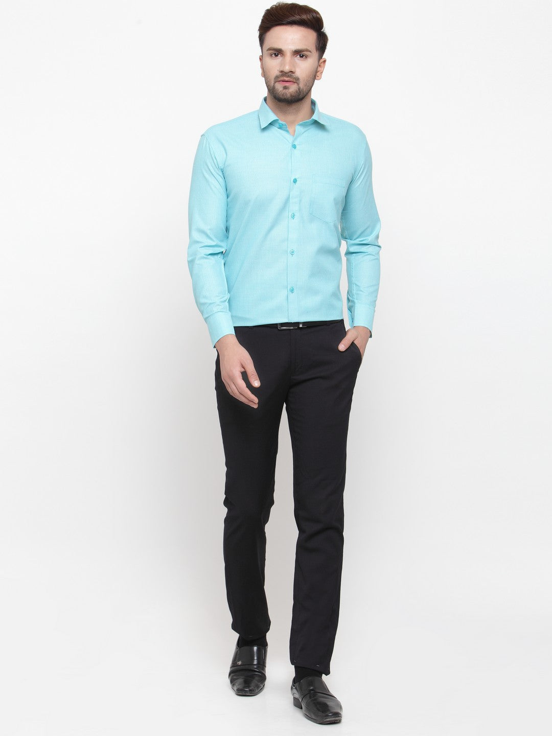 Jainish Green Men's Cotton Geometric Formal Shirts ( SF 434Green ) | Grocsy