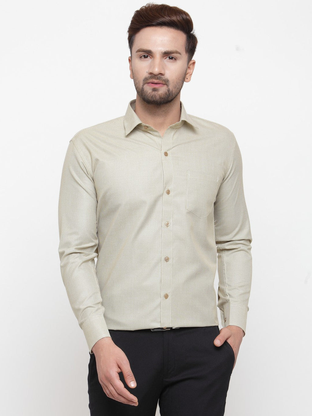 Jainish Olive Men's Cotton Geometric Formal Shirts ( SF 434Olive ) | Grocsy