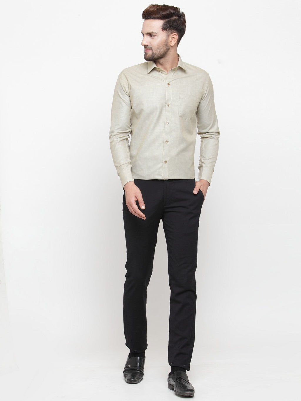 Jainish Olive Men's Cotton Geometric Formal Shirts ( SF 434Olive ) | Grocsy