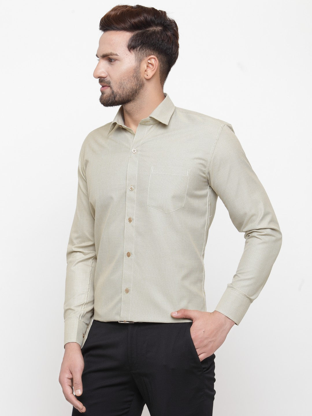 Jainish Olive Men's Cotton Geometric Formal Shirts ( SF 434Olive ) | Grocsy