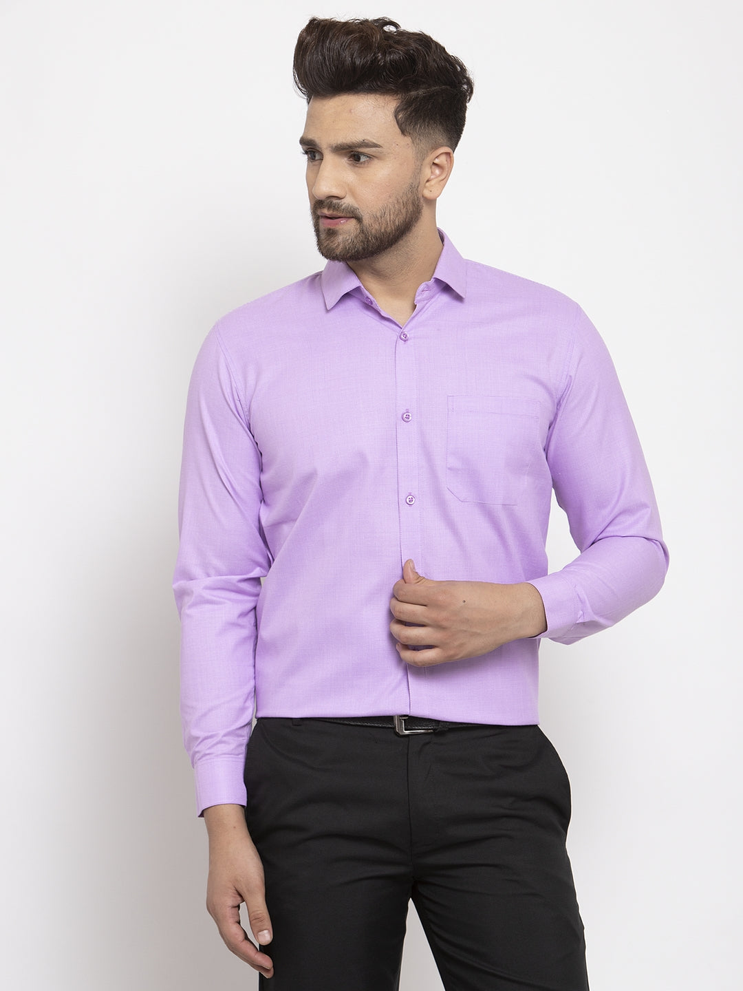 Jainish Purple Men's Cotton Geometric Formal Shirts ( SF 434Purple ) | Grocsy