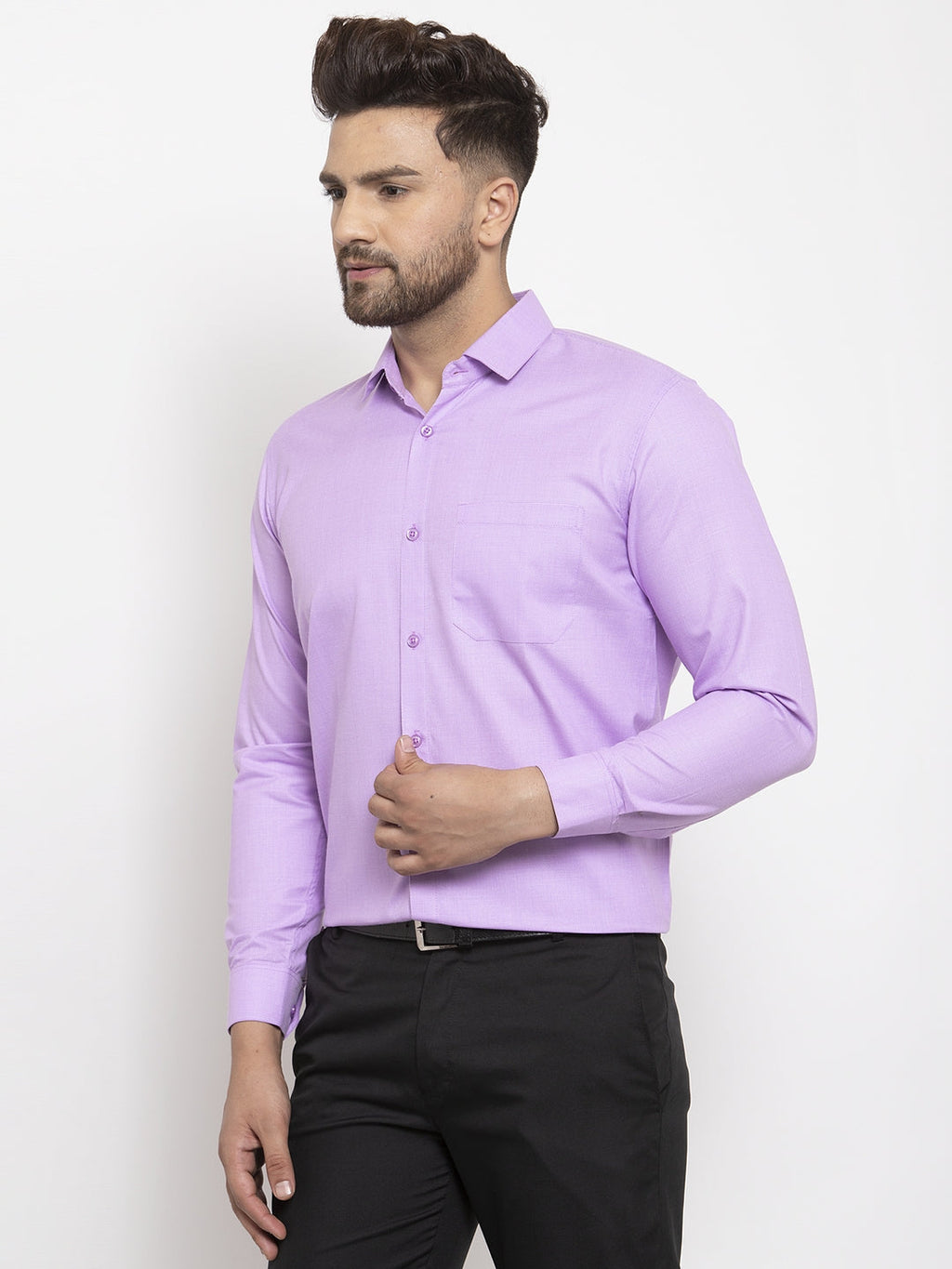 Jainish Purple Men's Cotton Geometric Formal Shirts ( SF 434Purple ) | Grocsy