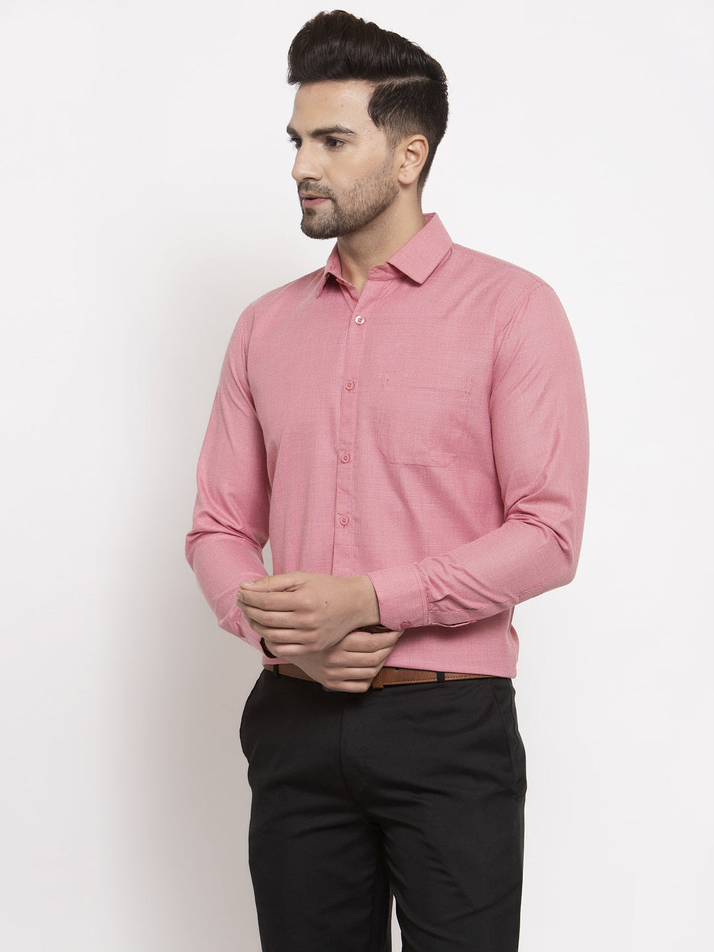 Jainish Red Men's Cotton Geometric Formal Shirts ( SF 434Red ) | Grocsy