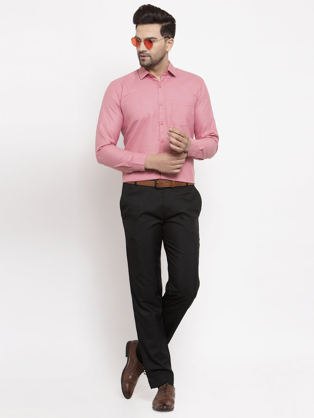Jainish Red Men's Cotton Geometric Formal Shirts ( SF 434Red ) | Grocsy