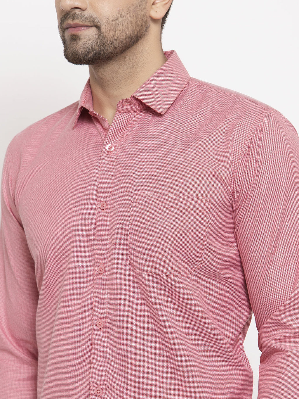 Jainish Red Men's Cotton Geometric Formal Shirts ( SF 434Red ) | Grocsy