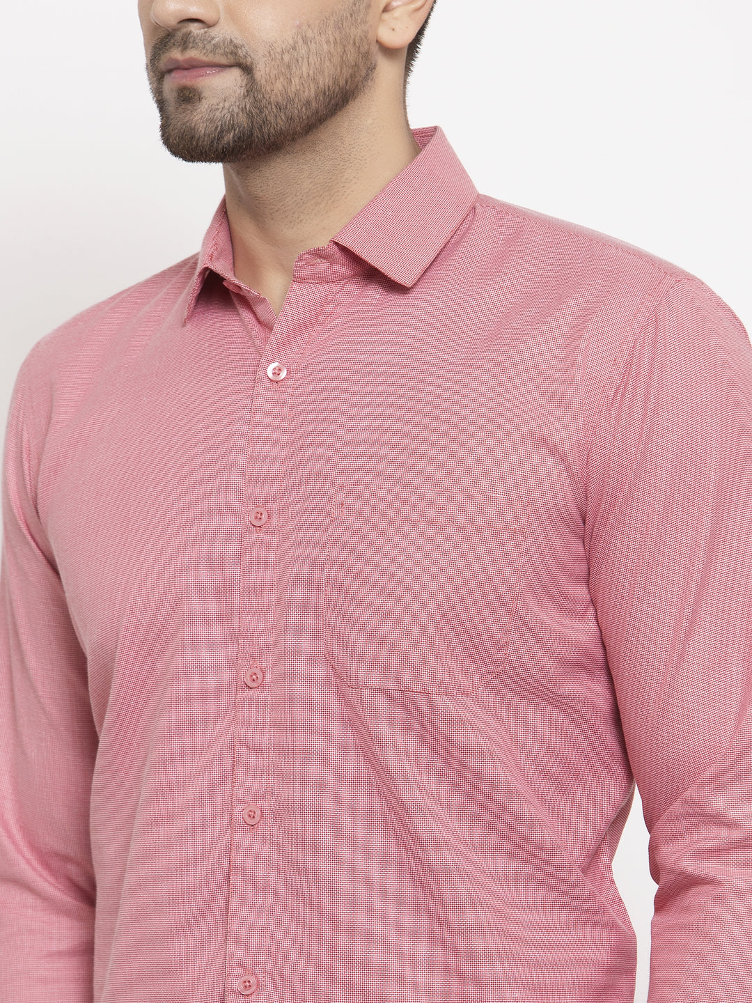 Jainish Red Men's Cotton Geometric Formal Shirts ( SF 434Red ) | Grocsy