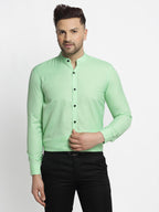 Jainish Green Men's Cotton Solid Mandarin Collar Formal Shirts ( SF 726Light-Green ) | Grocsy