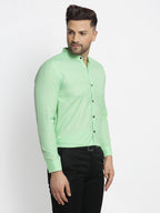 Jainish Green Men's Cotton Solid Mandarin Collar Formal Shirts ( SF 726Light-Green ) | Grocsy