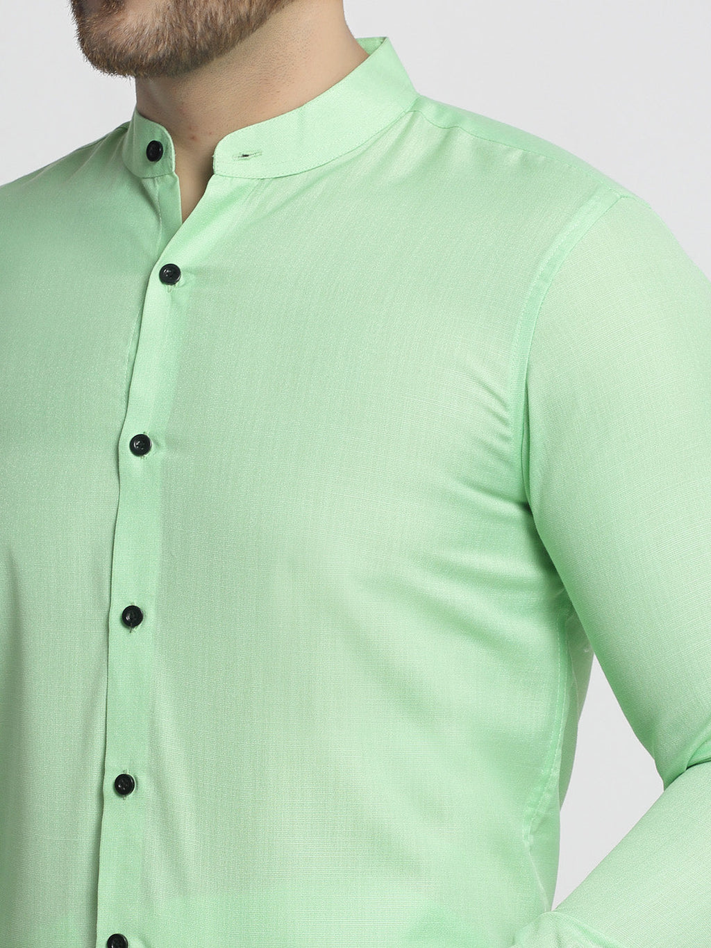 Jainish Green Men's Cotton Solid Mandarin Collar Formal Shirts ( SF 726Light-Green ) | Grocsy