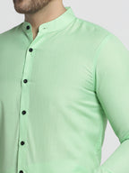 Jainish Green Men's Cotton Solid Mandarin Collar Formal Shirts ( SF 726Light-Green ) | Grocsy