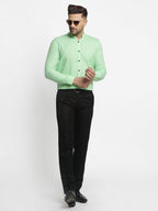 Jainish Green Men's Cotton Solid Mandarin Collar Formal Shirts ( SF 726Light-Green ) | Grocsy