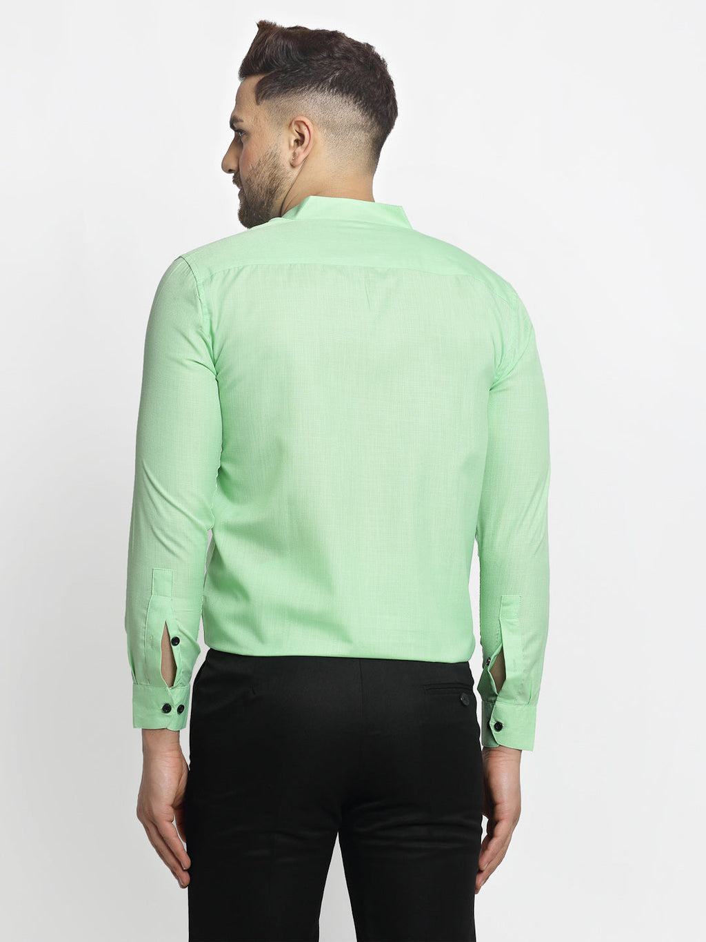 Jainish Green Men's Cotton Solid Mandarin Collar Formal Shirts ( SF 726Light-Green ) | Grocsy