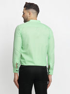 Jainish Green Men's Cotton Solid Mandarin Collar Formal Shirts ( SF 726Light-Green ) | Grocsy