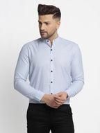 Jainish Blue Men's Cotton Solid Mandarin Collar Formal Shirts ( SF 726Sky ) | Grocsy