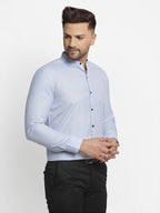 Jainish Blue Men's Cotton Solid Mandarin Collar Formal Shirts ( SF 726Sky ) | Grocsy