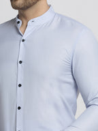 Jainish Blue Men's Cotton Solid Mandarin Collar Formal Shirts ( SF 726Sky ) | Grocsy