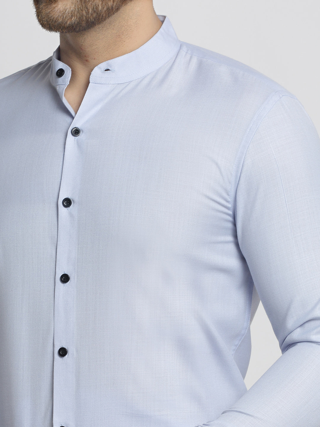 Jainish Blue Men's Cotton Solid Mandarin Collar Formal Shirts ( SF 726Sky ) | Grocsy