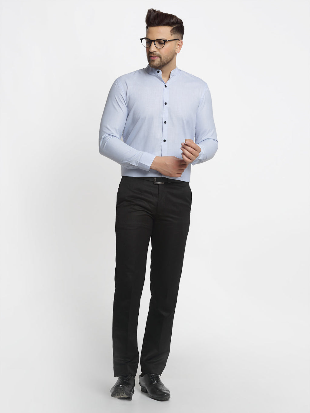 Jainish Blue Men's Cotton Solid Mandarin Collar Formal Shirts ( SF 726Sky ) | Grocsy