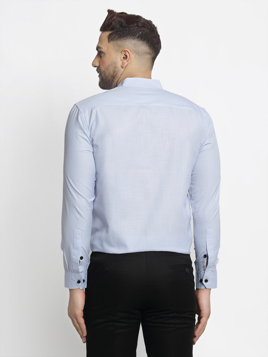 Jainish Blue Men's Cotton Solid Mandarin Collar Formal Shirts ( SF 726Sky ) | Grocsy