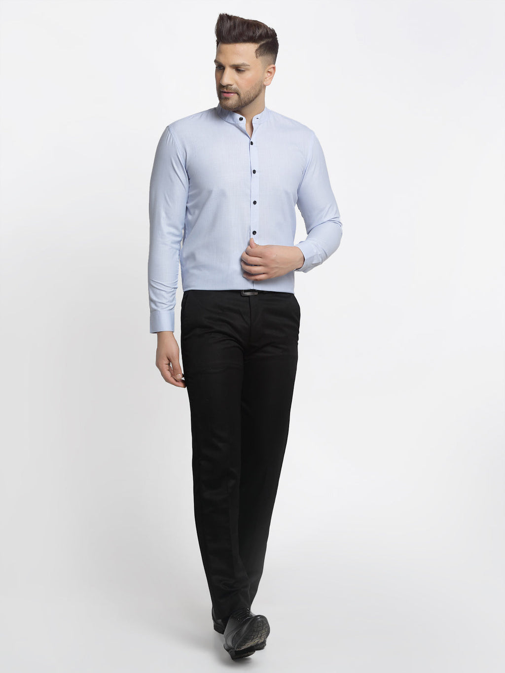 Jainish Blue Men's Cotton Solid Mandarin Collar Formal Shirts ( SF 726Sky ) | Grocsy