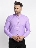 Jainish Purple Men's Cotton Solid Mandarin Collar Formal Shirts ( SF 726Voilet ) | Grocsy