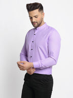 Jainish Purple Men's Cotton Solid Mandarin Collar Formal Shirts ( SF 726Voilet ) | Grocsy