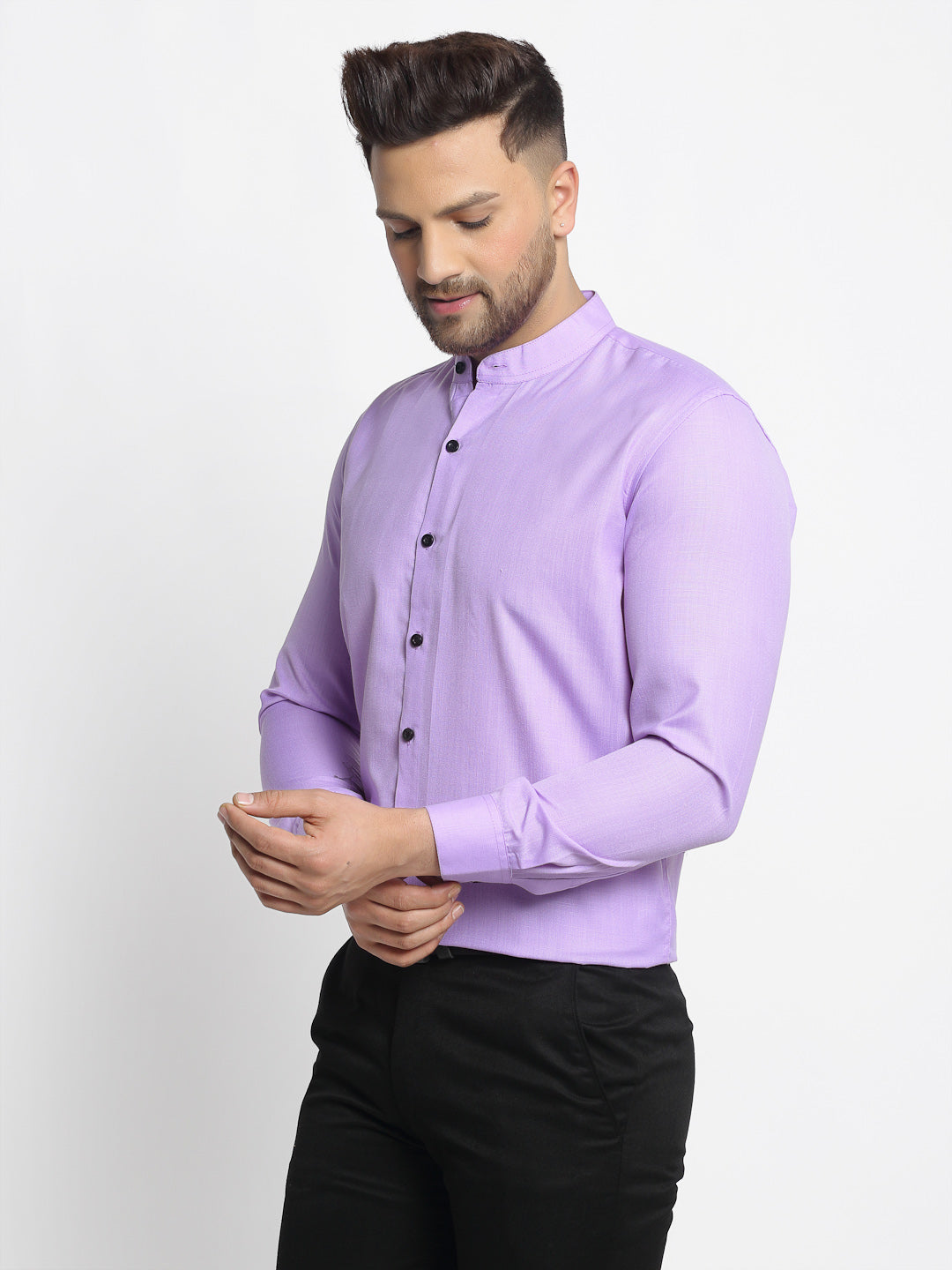 Jainish Purple Men's Cotton Solid Mandarin Collar Formal Shirts ( SF 726Voilet ) | Grocsy
