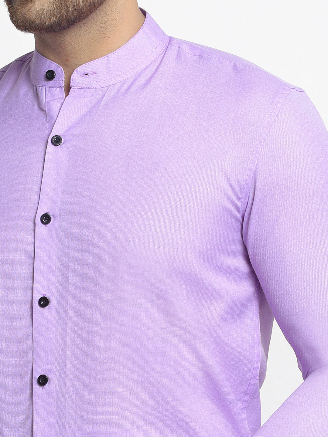 Jainish Purple Men's Cotton Solid Mandarin Collar Formal Shirts ( SF 726Voilet ) | Grocsy