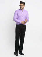 Jainish Purple Men's Cotton Solid Mandarin Collar Formal Shirts ( SF 726Voilet ) | Grocsy