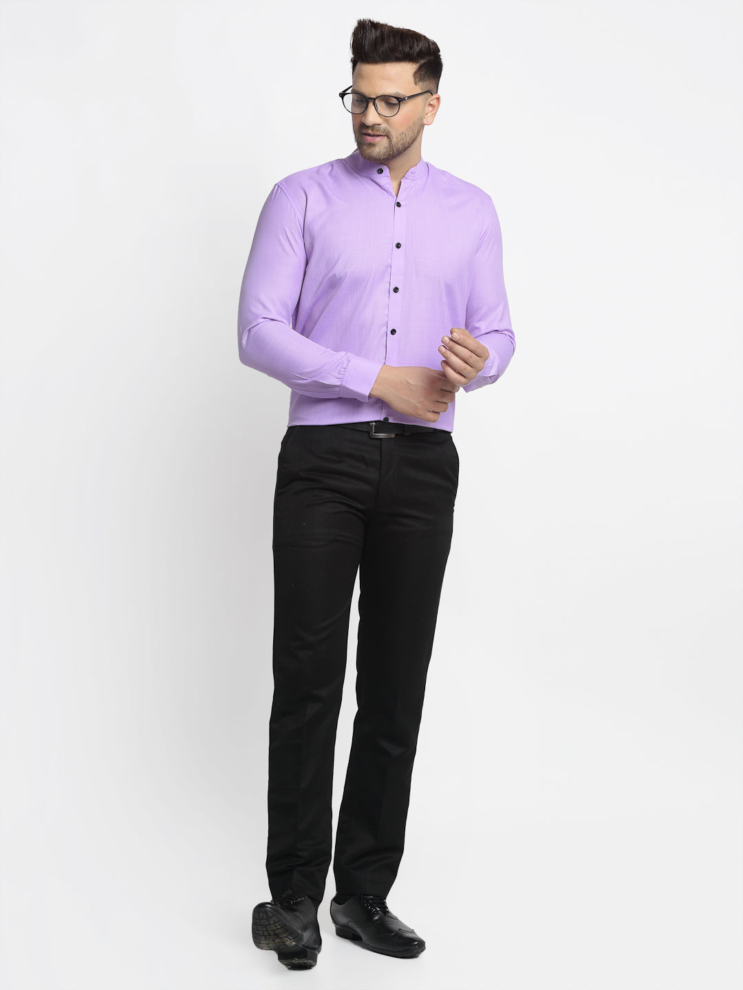 Jainish Purple Men's Cotton Solid Mandarin Collar Formal Shirts ( SF 726Voilet ) | Grocsy
