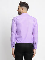 Jainish Purple Men's Cotton Solid Mandarin Collar Formal Shirts ( SF 726Voilet ) | Grocsy