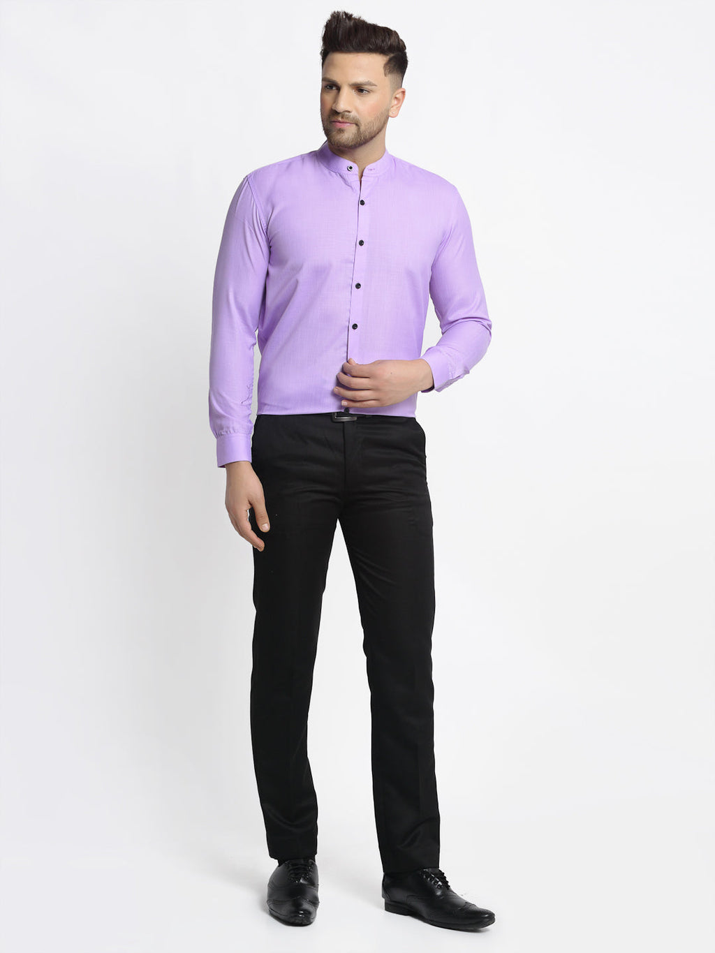 Jainish Purple Men's Cotton Solid Mandarin Collar Formal Shirts ( SF 726Voilet ) | Grocsy