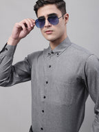Jainish Men's Dark-Grey Cotton Solid Formal Shirt | Grocsy