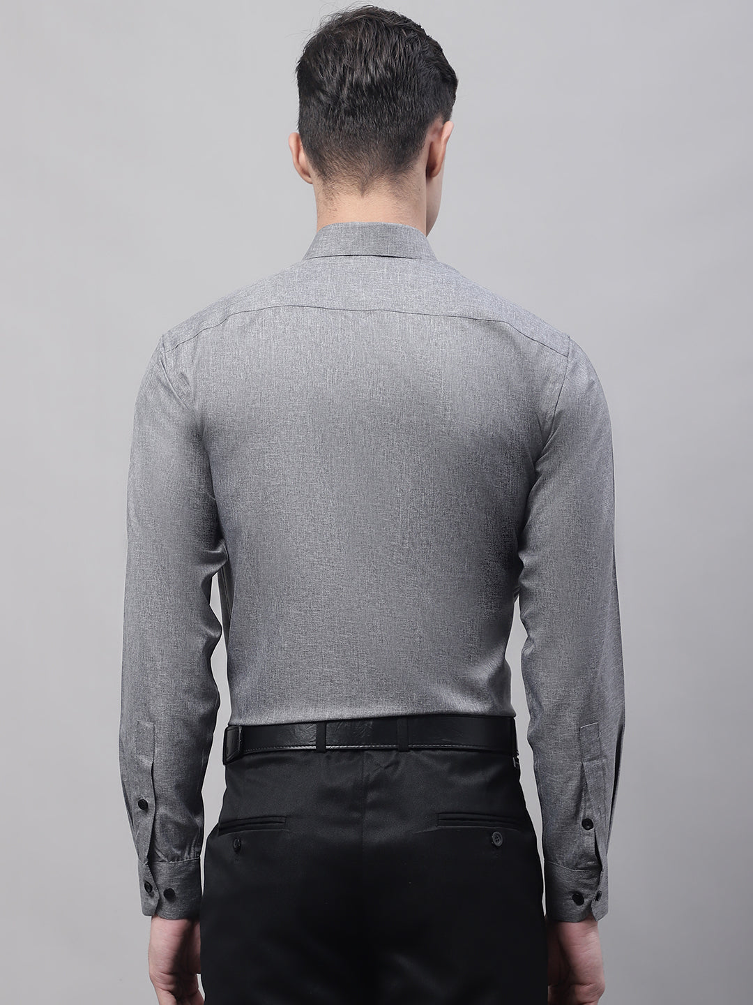 Jainish Men's Dark-Grey Cotton Solid Formal Shirt | Grocsy