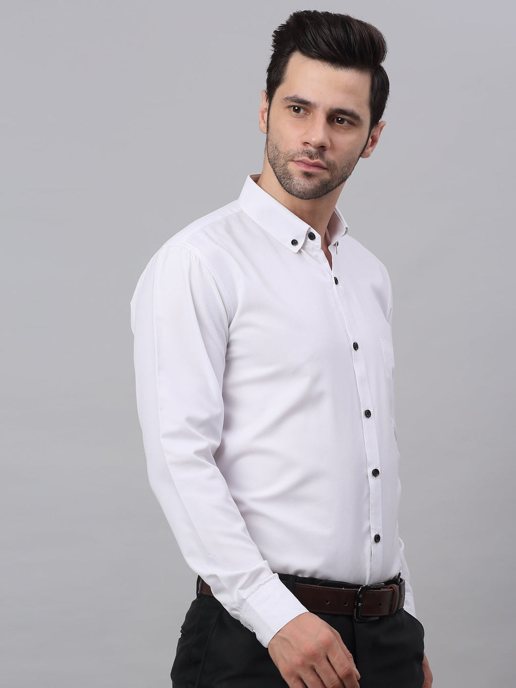 Jainish Men's Cotton Solid Button Down Formal Shirts - White | Grocsy