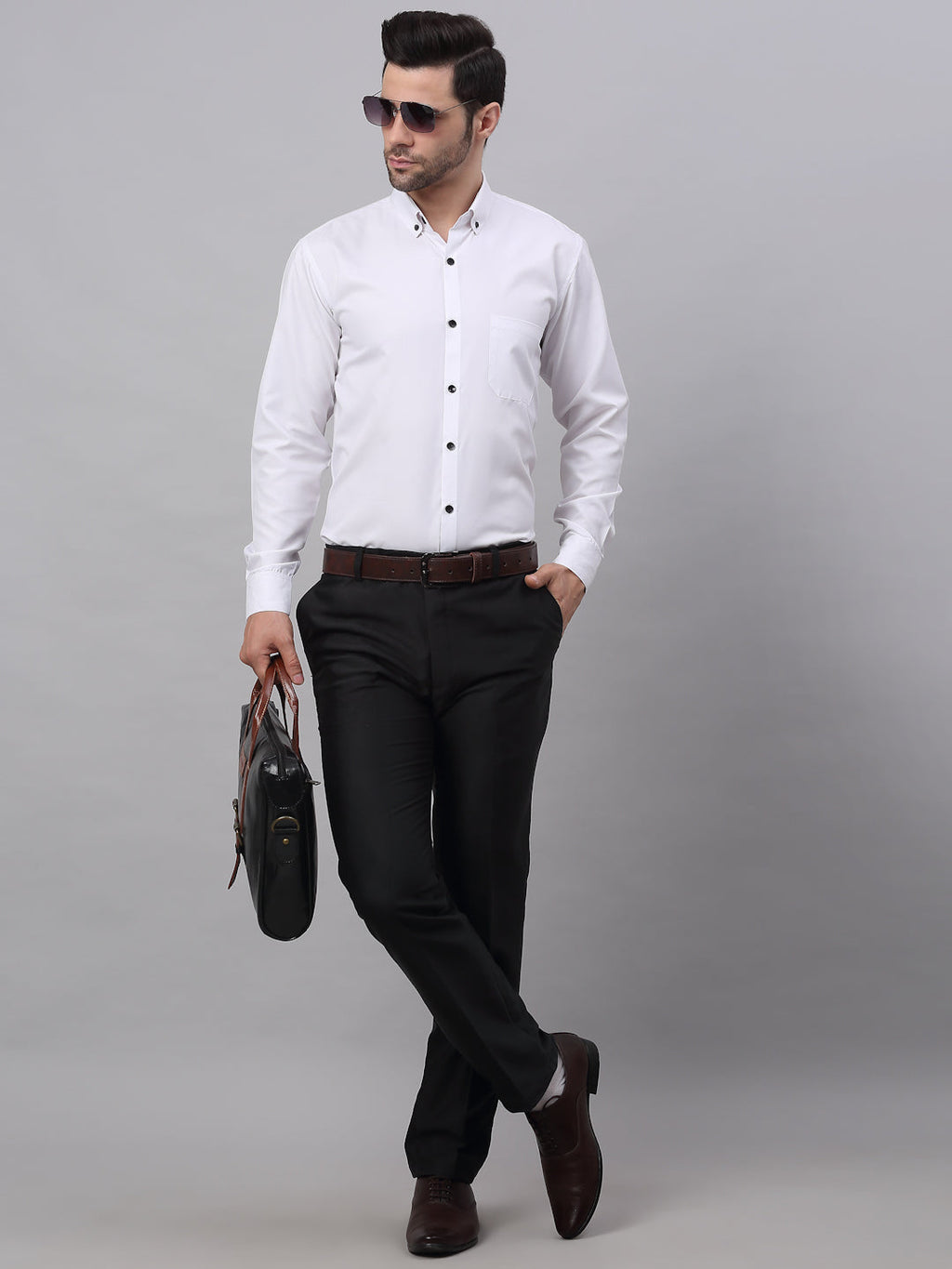 Jainish Men's Cotton Solid Button Down Formal Shirts - White | Grocsy